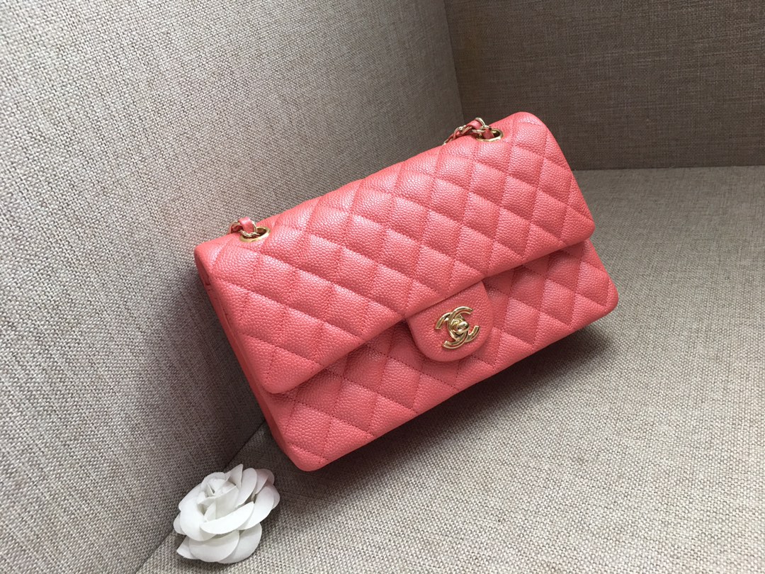 Medium Classic Flap Caviar Bag A01112 Cream Pink/Gold